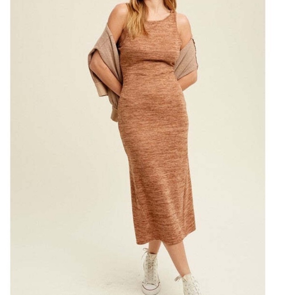 Cider Burnt orange midi dress with tie-up back detail #midi #dresses